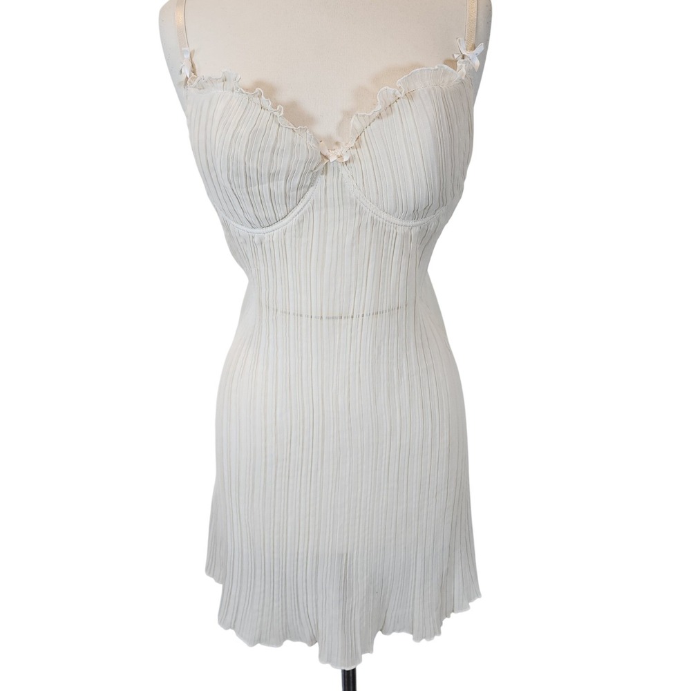 Avidlove Cream Mini‎ Dress Sheer Pleated Ruffle Trim Sleeveless XL